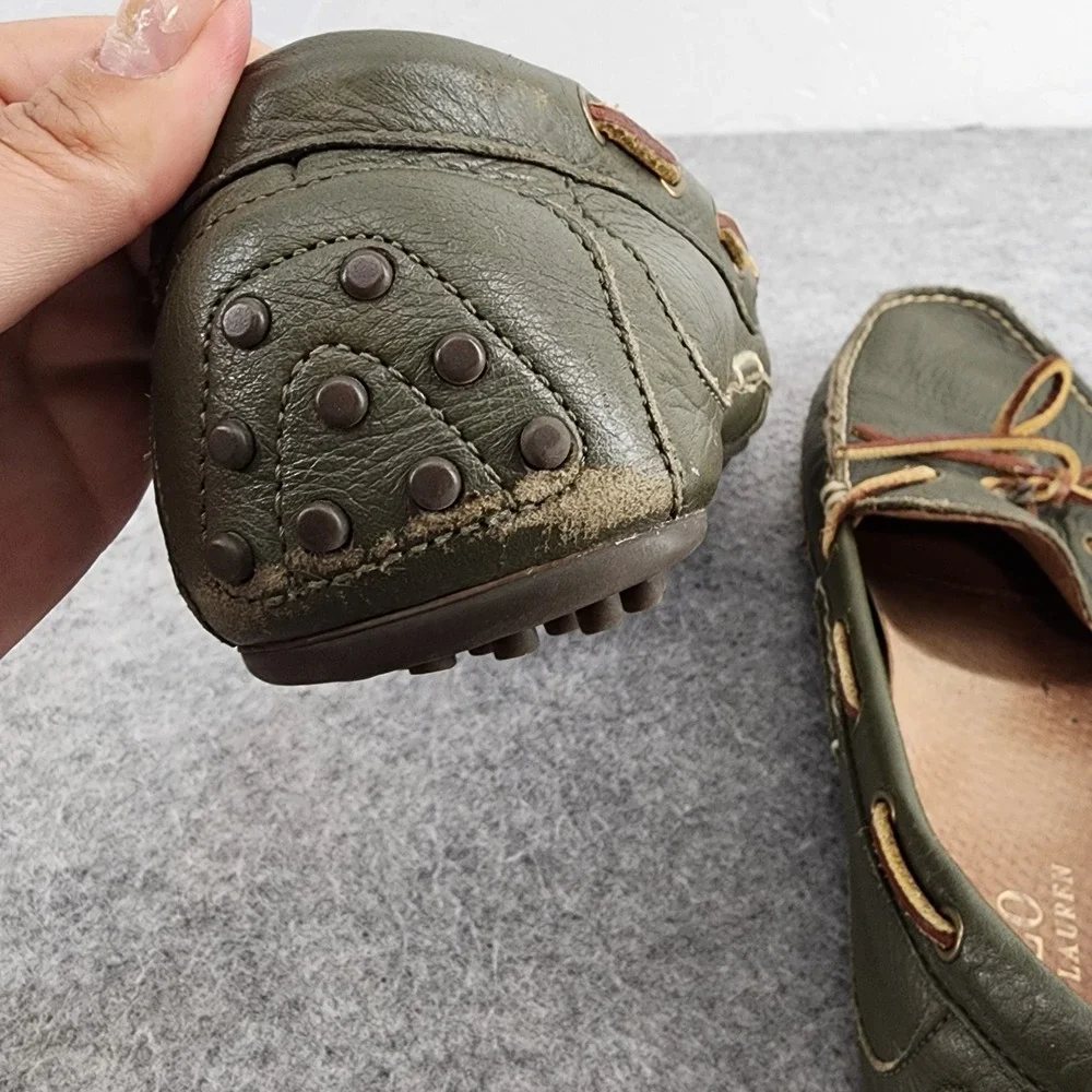 Polo Ralph Lauren Mens 10.5D Olive Green Leather Pebbled Driving Loafers Shoes